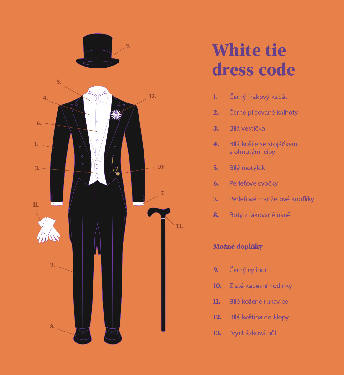 Vzorové zobrazení dress codu „White tie“