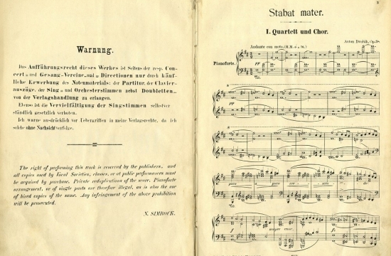 První tištěné vydání klavírního výtahu Stabat Mater, začátek 1. části