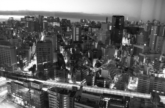 A Tokyo sunset seen from a hotel room window