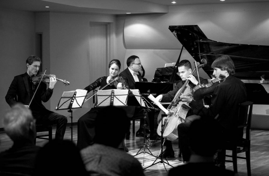 A chamber music concert at Tokyo's Kawai concert salon on 26 October 2015: Josef Špaček Jr, Irena Herajnová, David Mareček, Václav Petr, and Jaroslav Pondělíček.