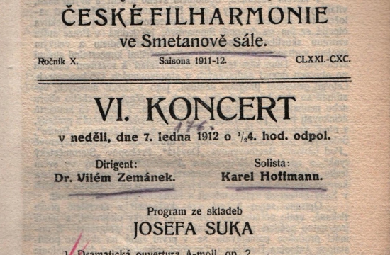 Program abonentního koncertu České filharmonie, 1912